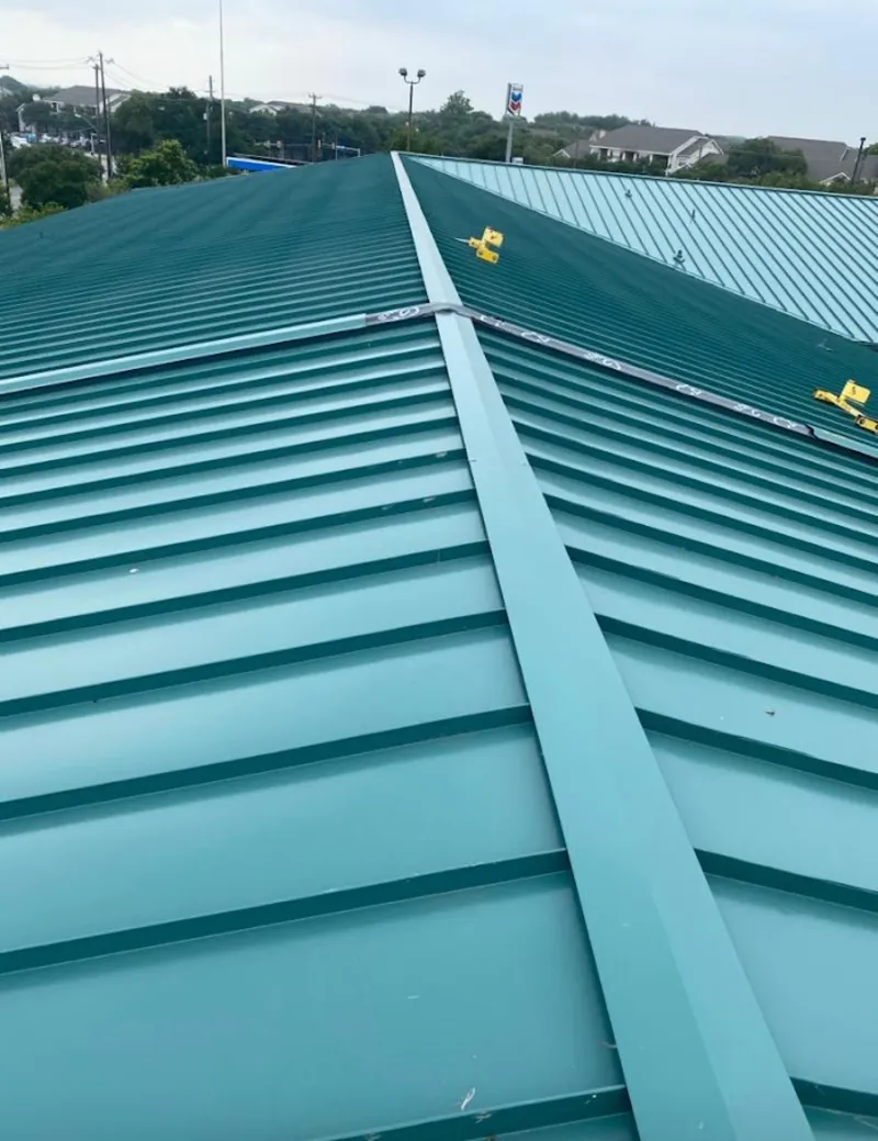 Green commercial metal roof ridge and valley for Metal Roof Repair in Florida Ridge